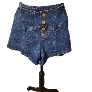 Nicki Minaj Blue Gold High Rise Jean Shorts Size 11/12